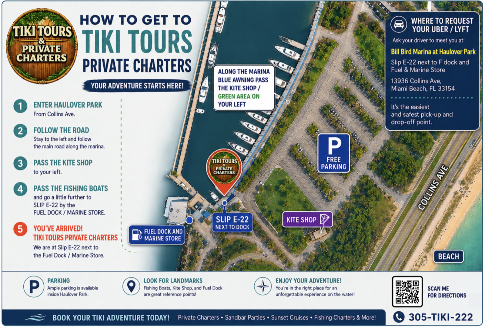 How to find Paradiso Tiki Tours at Bill Bird Marina, Haulover Park