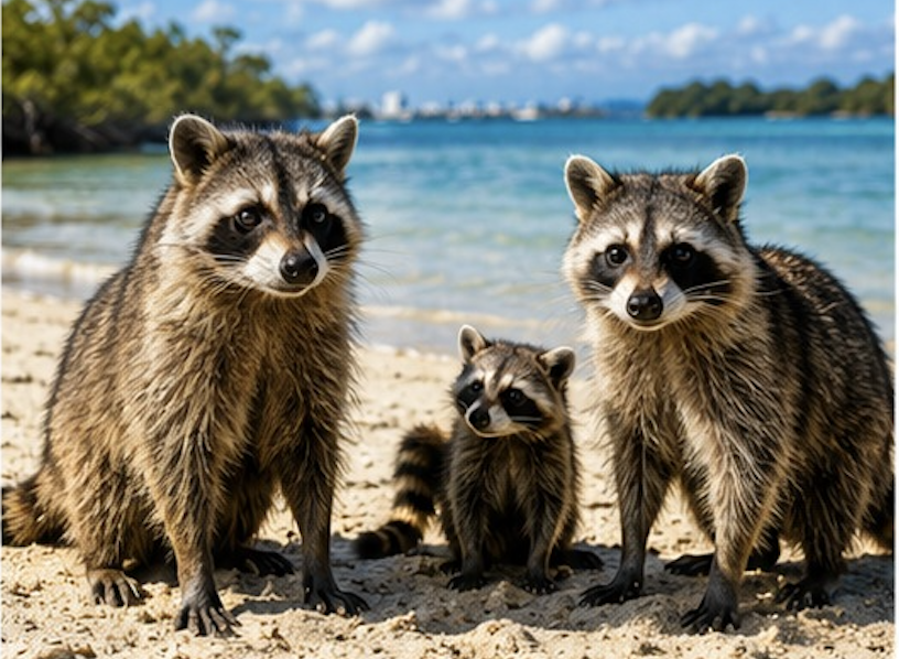 Raccoon Island adventure with tropical wildlife and lush greenery near Haulover Park