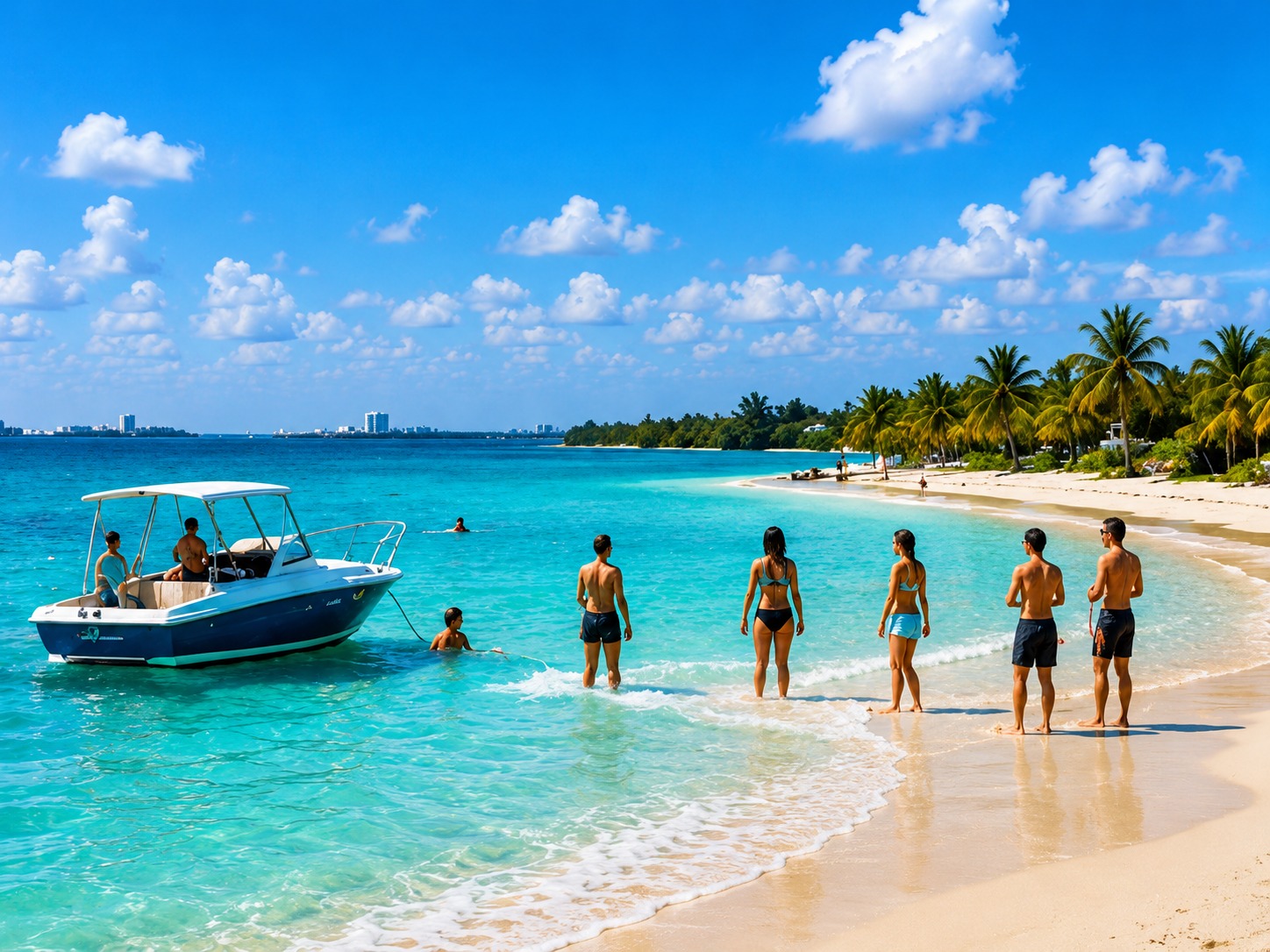 Guests enjoying the sandbar swim and Raccoon Island exploration near Haulover Park
